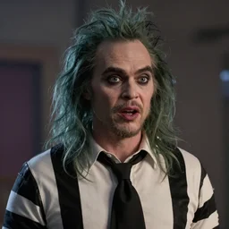 Live Action Still of Jerma in Beetlejuice, real life, hyperrealistic, ultra realistic, realistic, highly detailed, epic, HD quality, 8k resolution, body and headshot, film still