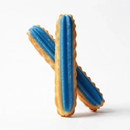 sapphire blue churros, studio product photography, isolated on a pure white background, centered, entire object in frame, sharp focus, soft studio lighting