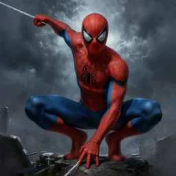 anthropomorphic spiderman warrior wielding web, highly detailed matte fantasy painting, stormy lighting, by ross tran, by artgerm, by lisa frank, by brom, by peter mohrbacher