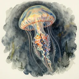 artwork by ernst haeckel, watercolor, botanical illustration, jellyfish