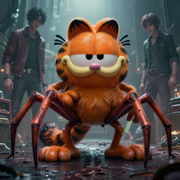 a giant evil garfield with spider legs, lovecraftian horror by greg rutkowski, stanley artgerm lau and jason chan, highly detailed, cinematic lighting, octane render, unreal engine lumen, very coherent. cinematic, hyper realism, high detail, octane render, 8 k