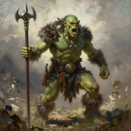 a beautiful artwork of an orc berserker raging by Edmund Leighton featured on artstation