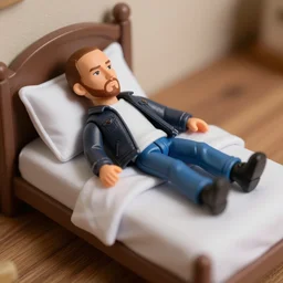 eminem lying in tracey emin's bed, stop motion vinyl action figure, plastic, toy, butcher billy style