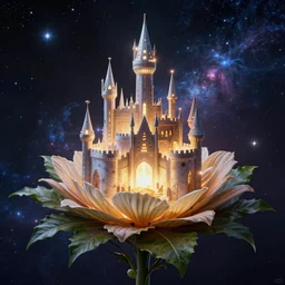castle space ship organic star trek, flower, leaf, cosmic, highly detailed futuristic, global illumination, radiant light, stellar background, by louise nevelson, peter gric, peter mohrbacher