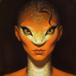 close up sci - fi mitch hedberg serpent eyes, orange skin, elegant, highly detailed, centered, digital painting, concept art, smooth, sharp focus, illustration, artgerm, tomasz alen kopera, peter mohrbacher, donato giancola, joseph christian leyendecker, wlop, frank frazetta