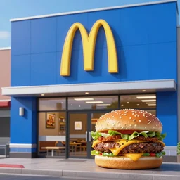 McDonald's Restaurant, Blue themed, blue colors, blue walls, blue logo, 4k, realistic, award-winning photograph