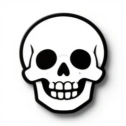 a black and white retro minimalistic laughing skull with a wide smile enamel pin