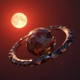 bloody sun in the sky over a polygon styled ringworld