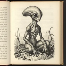 vintage book illustration for a strange alien creature, detailed