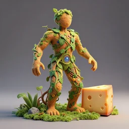 mankind made of vines and cheese psychedelic and rendered in Cinema4D