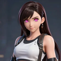 digital art of tifa lockhart with pink eyes, trending on artstation