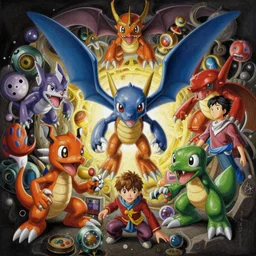an airbrush painting of an elaborate hidden object scene in digimon world ( 2 0 0 0 ) by destiny womack, gregoire boonzaier, harrison fisher, richard dadd
