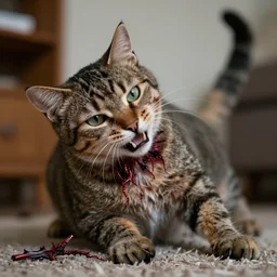 a cat biting a zombie on the neck