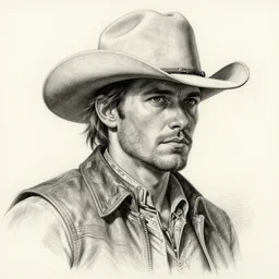 hyperrealist pencil sketch of a cowboy by david malan, fantasy art, drawing, dynamic lighting, artstation, poster, volumetric lighting, very detailed faces, 4 k, award winning
