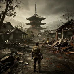 Kyoto in ruins post-nuclear war in Fallout 4, in game screenshot