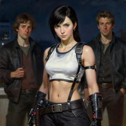 tifa lockhart at nighttime, highly detailed painting by gaston bussiere, craig mullins, j. c. leyendecker 8 k