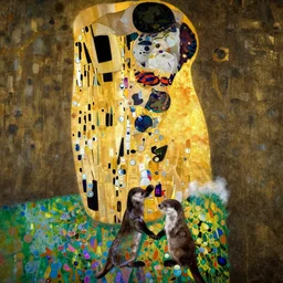otters holding hands, in the style of gustav klimt