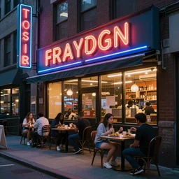a neon side city in usa, people outside eating meals, best, lifestyle