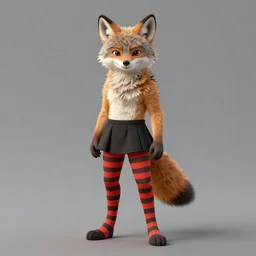 A detailed full body portrait of a male anthropomorphic coyote wearing striped stockings and a mini-skirt, digital art, 4k