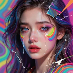 beautiful, young woman, detailed gorgeous face, vaporwave aesthetic, synthwave, colorful, psychedelic, broken beaten, sadness, crying, artstation, concept art, smooth, extremely sharp detail, finely tuned detail, ultra high definition, 8 k, unreal engine 5, ultra sharp focus, illustration, art by artgerm and greg rutkowski and alphonse mucha