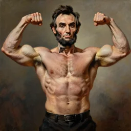 abraham lincoln as a muscular bodybuilder, oil painting by john currin and lucien freud, detailed art