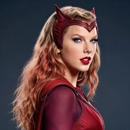 a potrait of taylor swift as scarlet witch facing the otherway, fine details, radiant highlights, realistic shaded lighting poster by ilya kuvshinov, katsuhiro, artgerm, jeremy lipkin, michael garmash, nixeu, unreal engine 5, radiant light, detailed and intricate environment