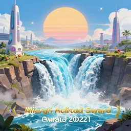 dam breach, powerful water flowing, utopian happy atmosphere, incredible masterpiece of digital art, concept art illustration, award - winning, retro futurism