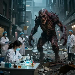 a group of scientists is working on a new genetic experiment when something goes wrong. the resulting creature is a nightmarish monster that terrorizes the city, indiscriminately killing anyone in its path. as the death toll mounts, the authorities are helpless to stop it. panic and chaos ensue as the creature rampages through the streets, leaving a trail of destruction in its wake.