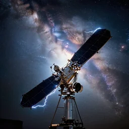 realistic photo of a a blurred cloudy milky way space telescope, empty soft glowing space, emitting electric tesla aura radiation 1 9 6 0, life magazine photo, natural colors, metropolitan museum, kodak, 8 k, very detailed, high resolution, product photo