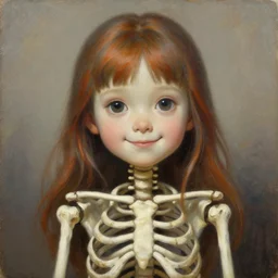 cute smiling skeleton girl, socialist realism painting, highly detailed