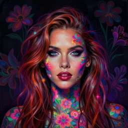 portrait of halle berry, hyper detailed masterpiece, neon floral pattern, jean giraud, digital art painting, darkwave goth aesthetic, psychedelic, artgerm, donato giancola and tom bagshaw