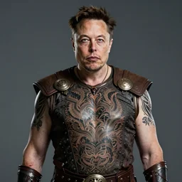Elon Musk as Viking warrior, tattoed, intricate, elegant, highly detailed, artstation, concept art, sharp focus, ruan jia, jurgens, norse, bloody
