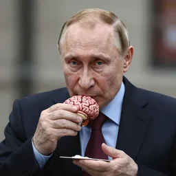 Vladimir Putin eating a brain, artstation, morbid, dark photography, realistic, candid street portrait in the style of Rehahn award winning, Sony a7R,