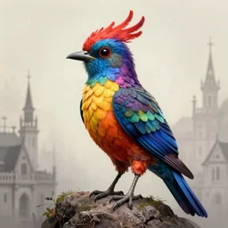 a gothic, surrealistic bird, incredible colors, trending on artstation, by leonardo da vinci, by rembrandt