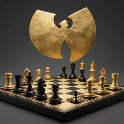 Wu-tang clan as chess pieces on a black and golden chess board extremely well designed and detailed 8k resolution - N 6 secrete outputs