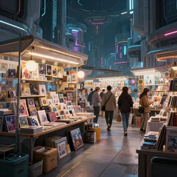 masterpiece, beautiful highly detailed postmodern sci - fi cyberpunk art bazaar, miscellaneous art shoppe stall, interior of cyberpunk bazaar, cinematic moody colors, welcome, to the shop, realistic shaded lighting poster by ilya kuvshinov, magali villeneuve, artgerm, jeremy lipkin and michael garmash and rob rey,