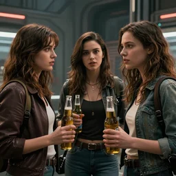 friends movie still - pretty girl bring 2 beer, sci - fi pub, octane render, rtx, intricate details, 8 k, hyper realistic