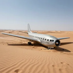 Plane crash in the desert. Realistic photo. Award winning photo. 4k. 8k