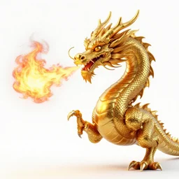 golden dragon breathing fire, detailed, sharp focus, crisp lines, realistic, 3 d octane render, fantasy illustration by beeple