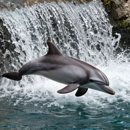 a beautiful dolphin swimming in a waterfall
