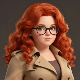 highly detailed, digital art, pixiv fanbox, trending on artstation, ray tracing, volumetric lighting, sharp focus, hq, fallout 4, a portrait of a cute sexy chubby redhead girl with soft curl long hair and glasses, wearing a trench coat, chubby, by artgerm, wlop, greg rutkowski, miyazaki hayao