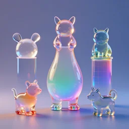 glass animals, blender cycles rendering, high quality 3d render, colorful light source,
