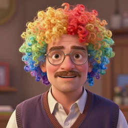 walter white with a curly rainbow hair, by pixar, disney, dreamworks