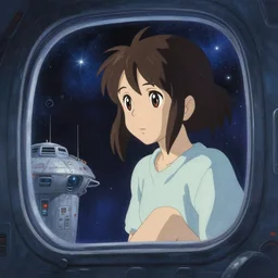 Anime girl looking through a window of a spaceship, sci-fi, stars, space, painting in style of krenz cushart ilya kuvshinov KyoAni, Makoto Shinkai,Hideaki Anno,Mochiduki Key ,Studio Ghibli, Madhouse, WHITE FOX, Studio Trigger,GAINAX ,K-ON,yuruyuri, cygames,Production I.G ,wit studio,P.A.WORKS,ufotable,mappa,TOEI Animation,trending on artstation pixiv makoto shinkai visual novel