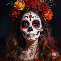 illustration of a sugar skull day of the dead girl, art by enoch bolles