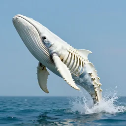 a large white whale skeleton animal jumping out of the water, a digital rendering by maki haku, trending on deviantart, rayonism, hyper - realistic, photorealistic, hyper realism.
