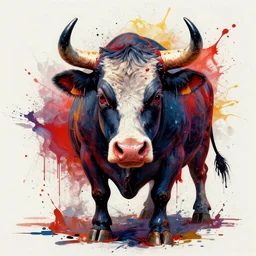 maximalist splatter paint of a demonic cow