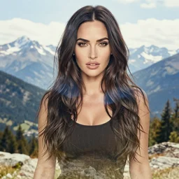 megan fox blended in beautiful mountains, double exposure effect, medium sized tattoo sketch, amazing detail, trending on pinterest, in the style of brandon kidwell