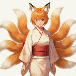 A beautiful digital painting of a beautiful young woman with fox ears and nine tails wearing a kimono, anime, visualartzi, Janapese, concept art by Karla Ortiz, James Paick, Charlie Bowater, Krenz Cushart, Stanley Artgerm Lau, WLOP, Rossdraws, James Jean, Andrei Riabovitchev, Marc Simonetti, and Sakimichan, trending on artstation