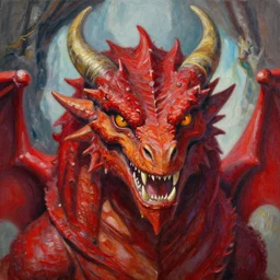 Portrait painting acrylic artwork. pastel oil canvas effigy. Face Portrait painting of The Red Dragon Smaug from Dragonlance. Lord of the rings Dragon Dragonheart Face head Teeth Jaw Eyes Eyes Face Face Dragon in a Cavern. Painting landscape Portrait